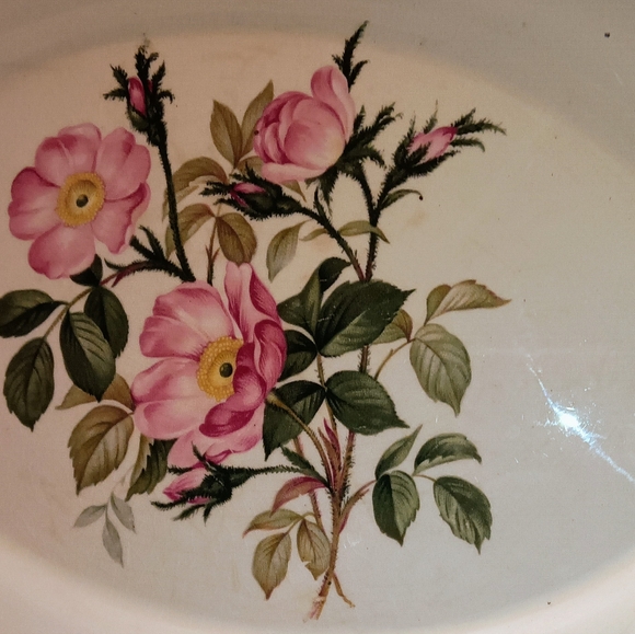 Vintage 22kGold"Wild Rose" pattern 12 inch Royal Gadroon Harker Pottery platter. - Picture 5 of 7